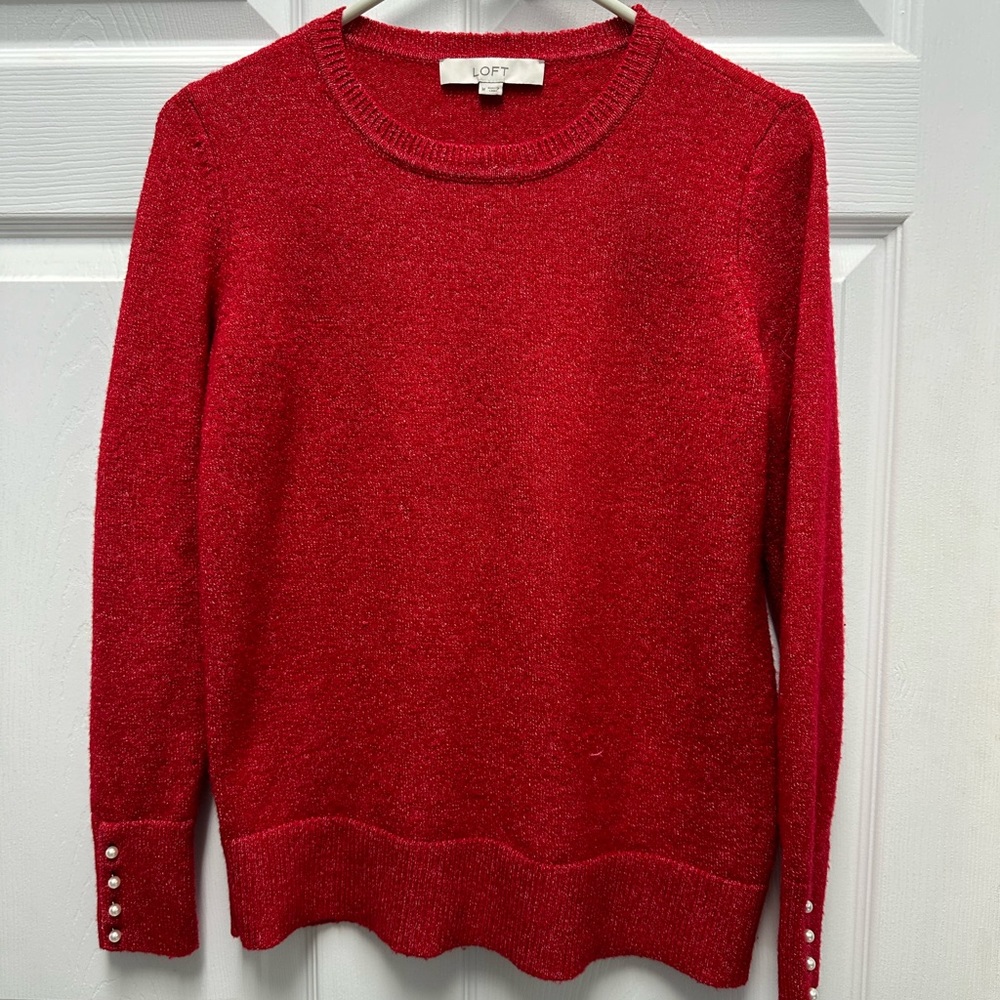 Loft red sweater with pearl buttons on cuffs